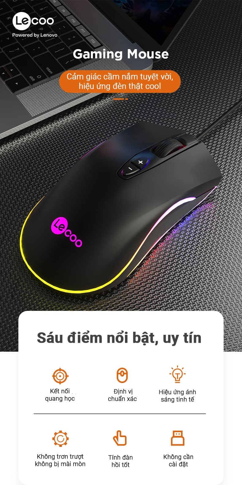 Chuột Gaming có dây Lecoo MS108 USB Đen