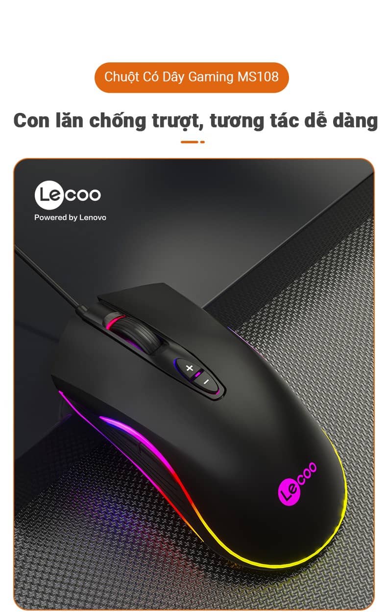 Chuột Gaming có dây Lecoo MS108 USB Đen
