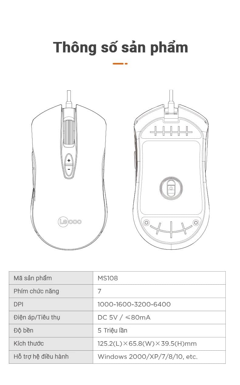 Chuột Gaming có dây Lecoo MS108 USB Đen