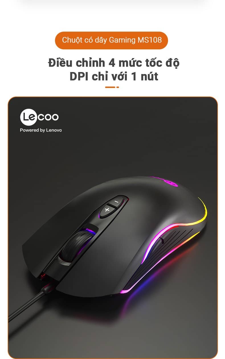 Chuột Gaming có dây Lecoo MS108 USB Đen