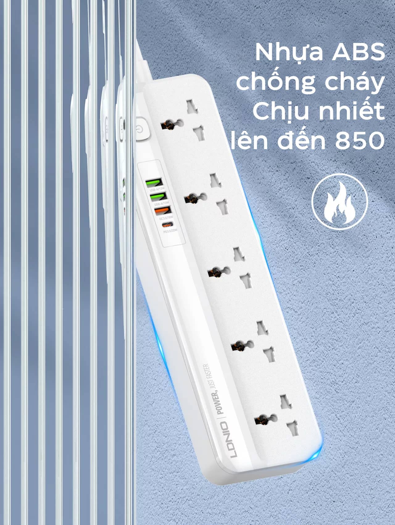 Ổ cắm điện đa năng LDNIO SC5415 - 05 chấu + 03 cổng USB + 01 cổng Type-C - Chuẩn chân cắm EU