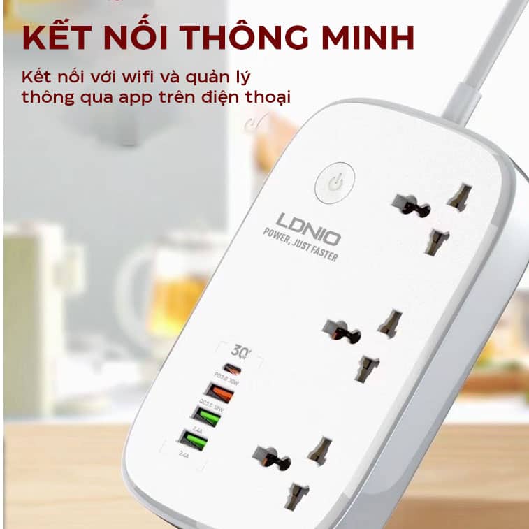 Ổ cắm điện thông minh LDNIO SCW3451 - 03 chấu + 03 cổng USB + 01 cổng Type-C - Chuẩn chân cắm EU