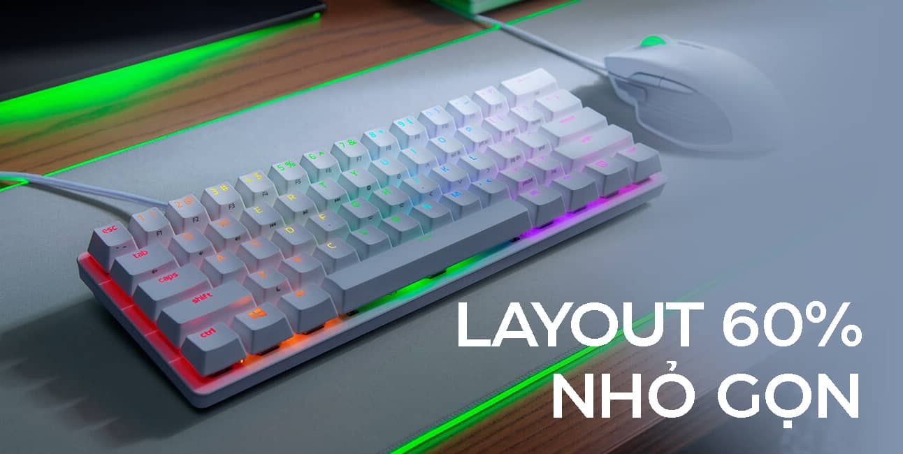 Bàn phím cơ Razer Huntsman Mini Mercury ( Linear Red optical switch) (RZ03-03390400-R3M1)