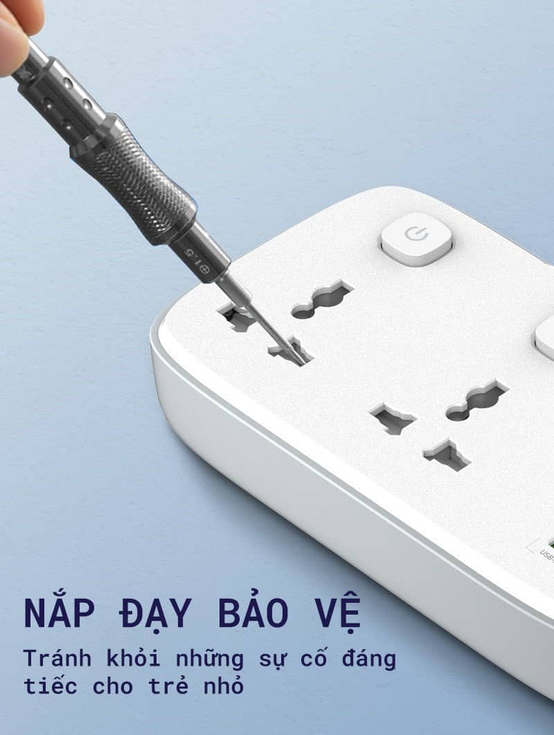 Ổ cắm điện mở rộng LDINO SC2413 - 02 chấu + 03 cổng USB-A + 01 cổng Type-C - Chuẩn chân cắm EU - Màu trắng