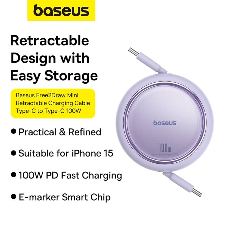 Cáp Baseus Free2Draw Mini Retractable Type-C to Type-C 100W 1m - Màu tím
