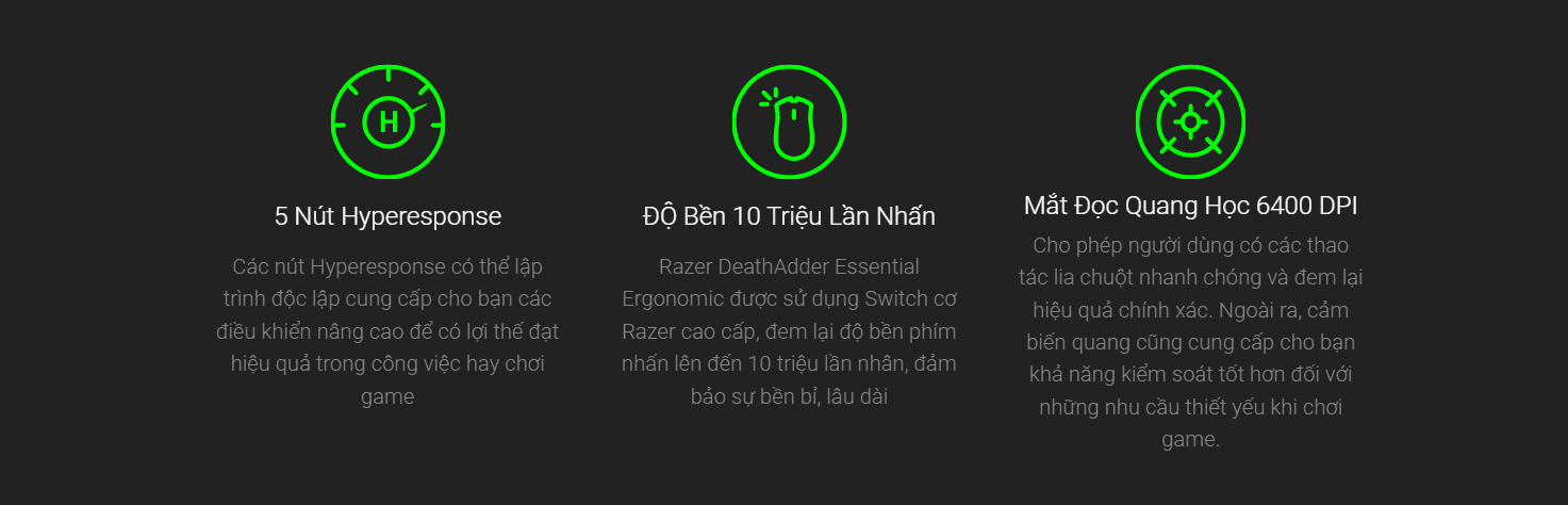 Chuột Razer DeathAdder Essential Ergonomic đen (USB/Led Green) (RZ01-03850100-R3M1) 3