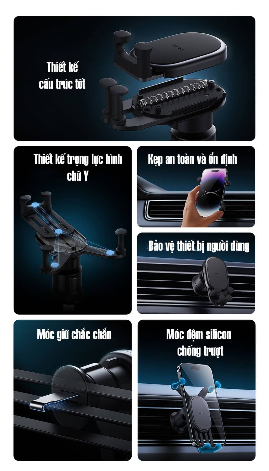 Giá đỡ điện thoại Baseus Stable Gravitational kẹp cửa gió ô tô