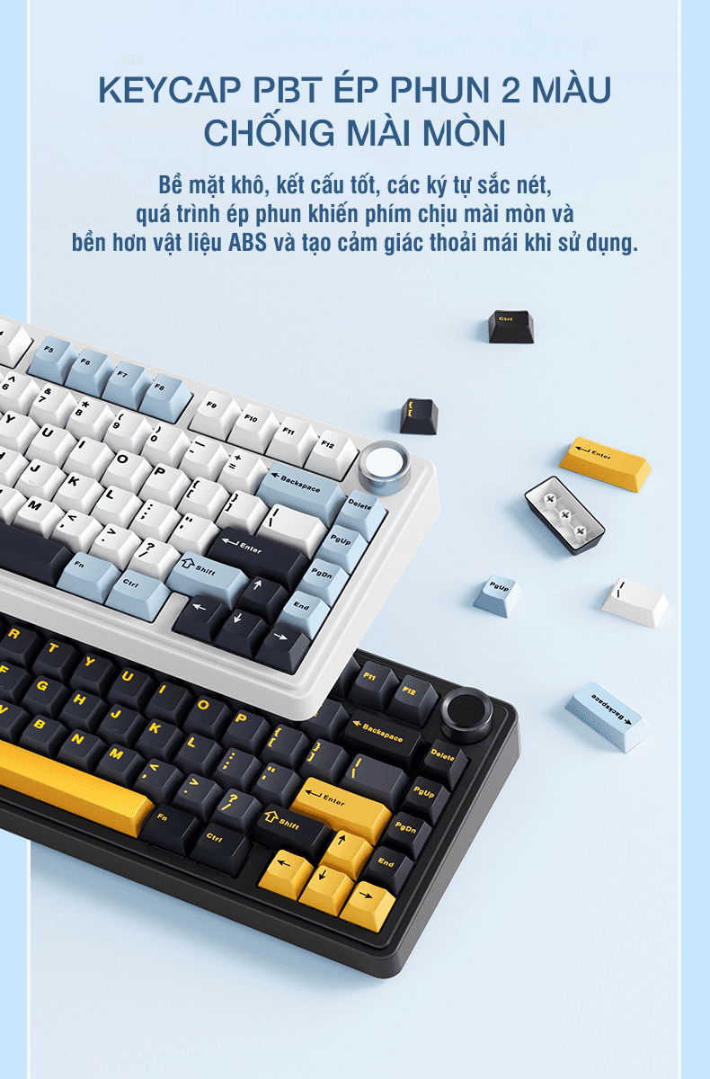 Bàn phím cơ AULA F75 ICE Blue 3 mode (TypeC + 2.4G + Bluetooth, Ice Vein switch) 10