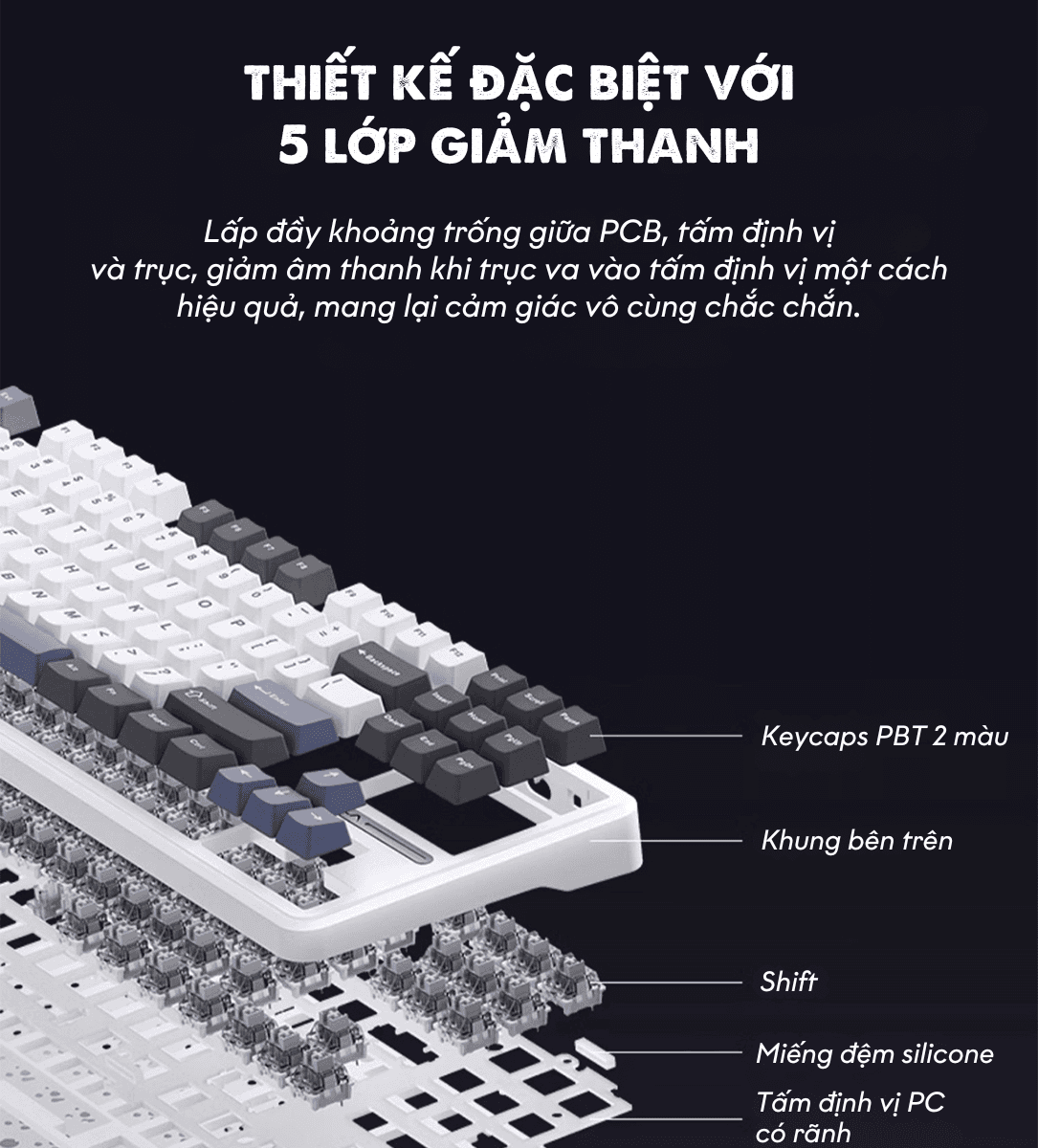 Bàn phím cơ AULA F87 3 mode Đen Trắng Xanh lá (TypeC + 2.4G + Bluetooth, Grey wood V3 switch, led RGB) 5