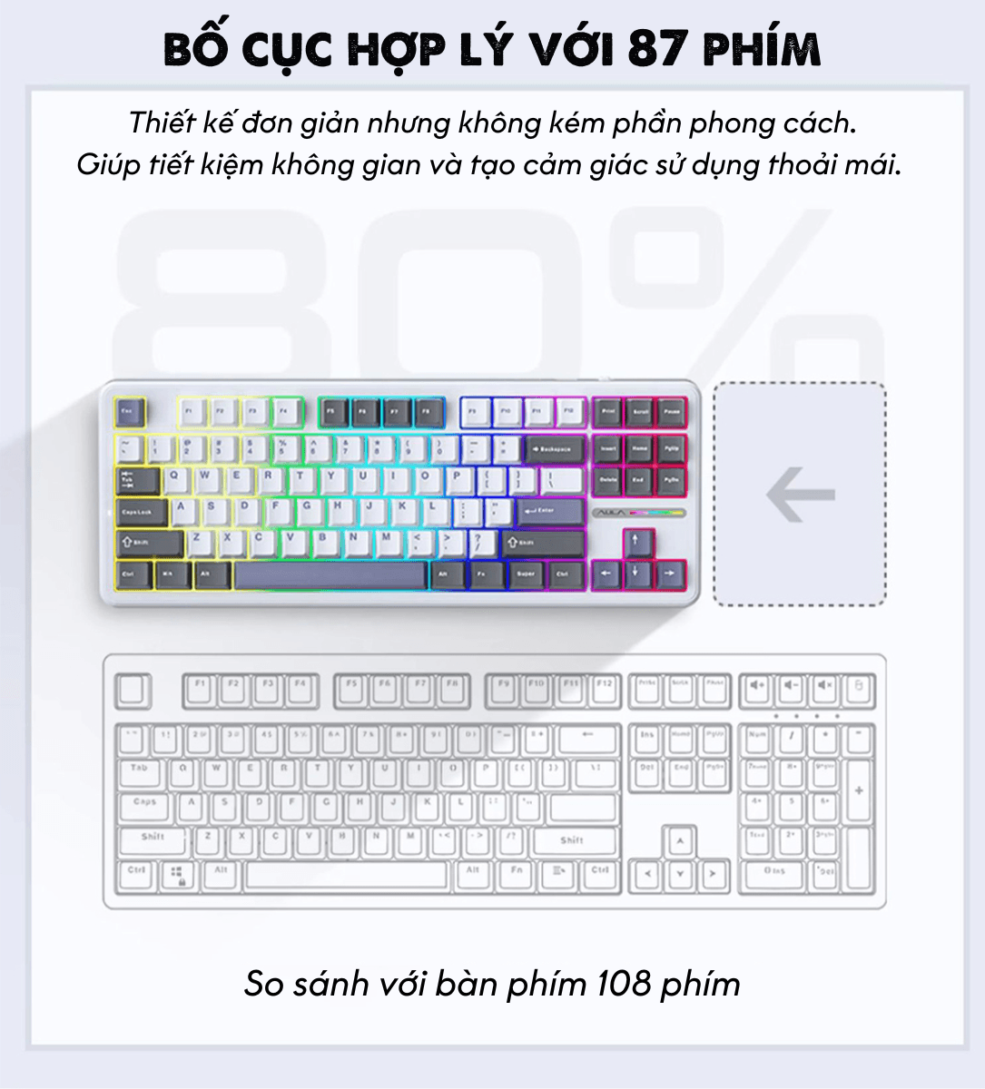 Bàn phím cơ có dây AULA F87 Tím trắng (USB, Blue switch, led RGB) 3
