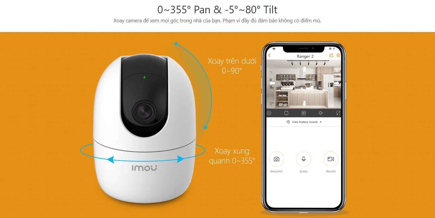 Camera IP Ranger IMOU IPC-A42P-D/B/wifi trong nhà 4MP/ xoay 360 độ/ theo dõi chuyển động thông minh