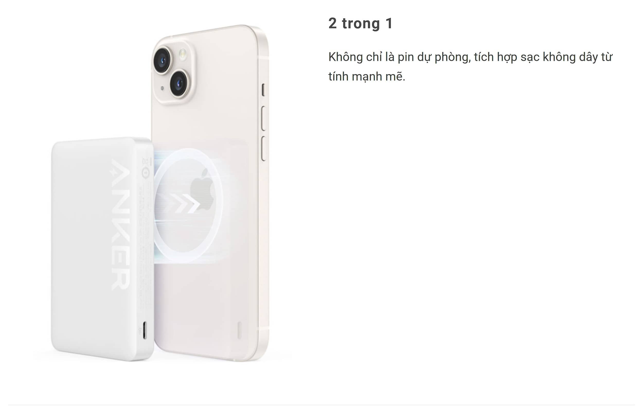 Pin sạc dự phòng không dây từ tính Anker 334 MagGo - A1642 - 10.000mAh - Màu trắng