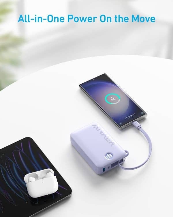 Sạc dự phòng Anker 1C1A 22.5W 20.000mAh (Built-In USB-C Cable) Trắng (White) B2B_A1647H21