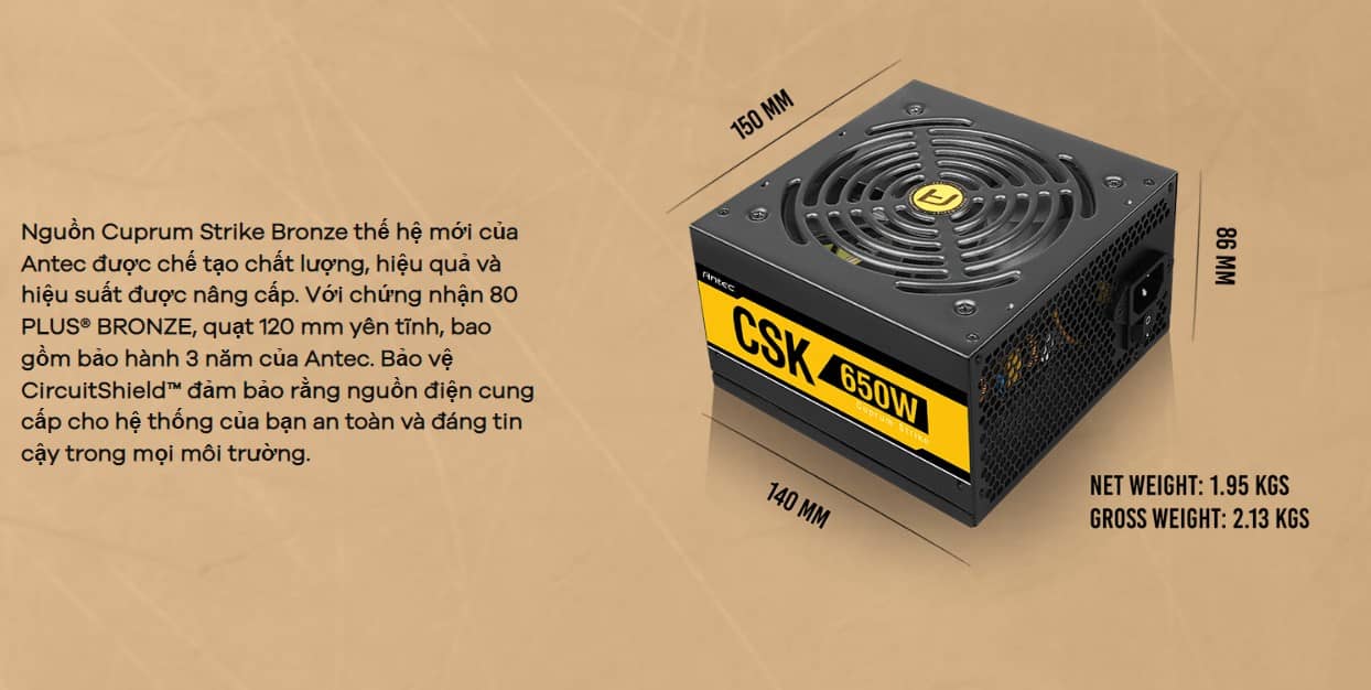 Nguồn ANTEC CUPRUM STRIKE CSK650 - 650w ( 80 Plus Bronze/Màu Đen)