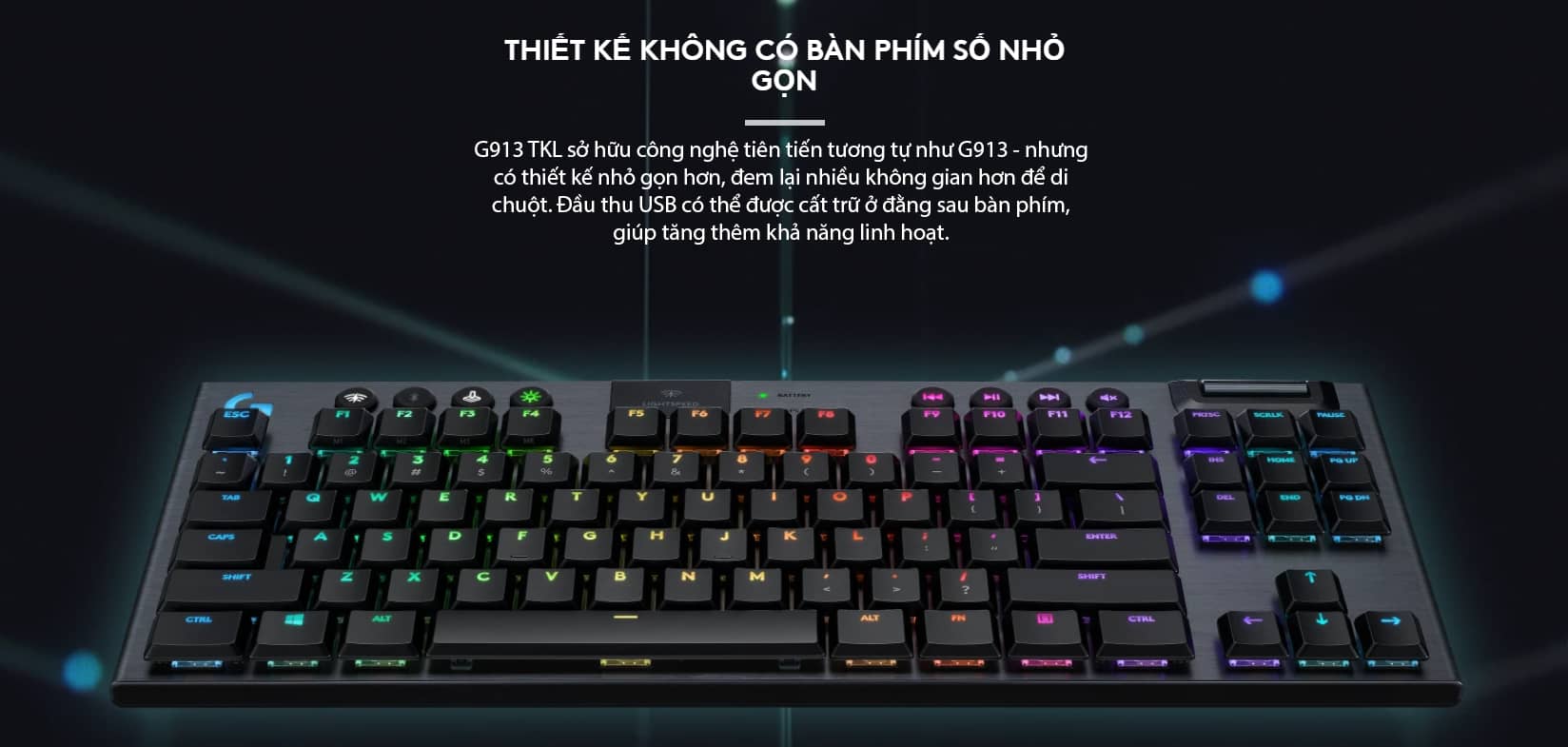 Bàn phím Logitech G913 TKL Lightspeed Wireless RGB Red Linear switch 2