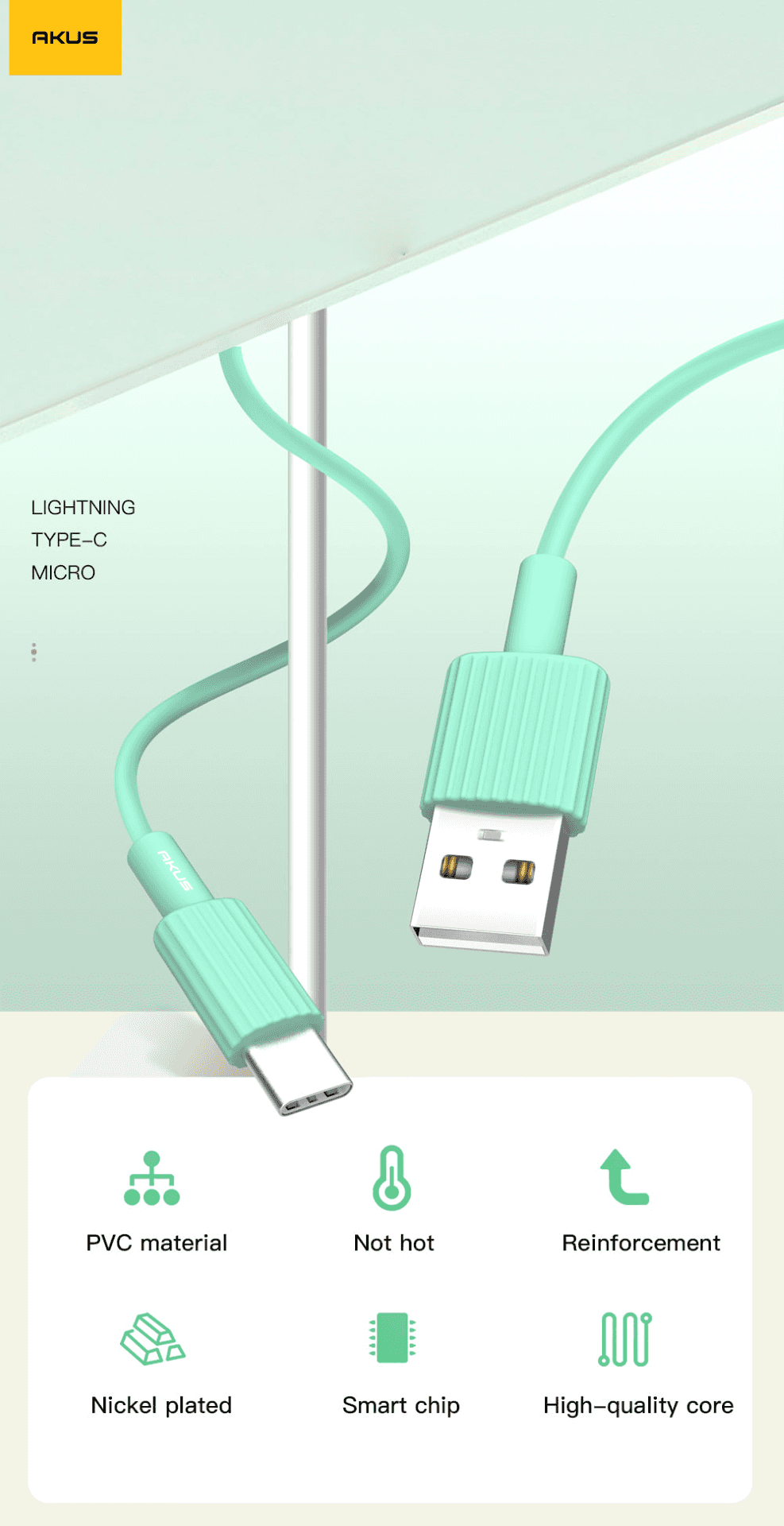 Cáp sạc đa năng AKUS D888 dài 1m - Màu trắng - USB to Type C