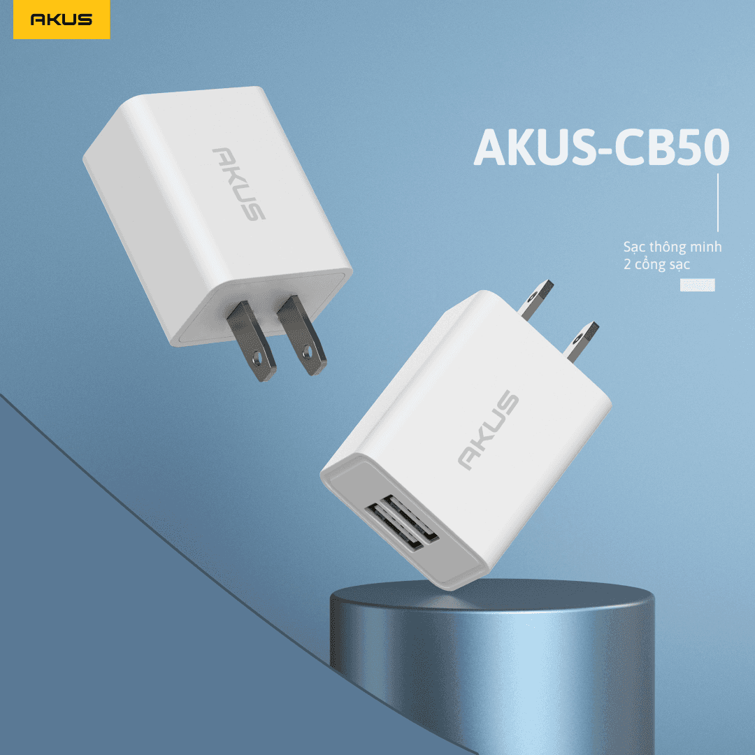 Củ sạc AKUS CB50 - 02 cổng USB Type A - Màu trắng