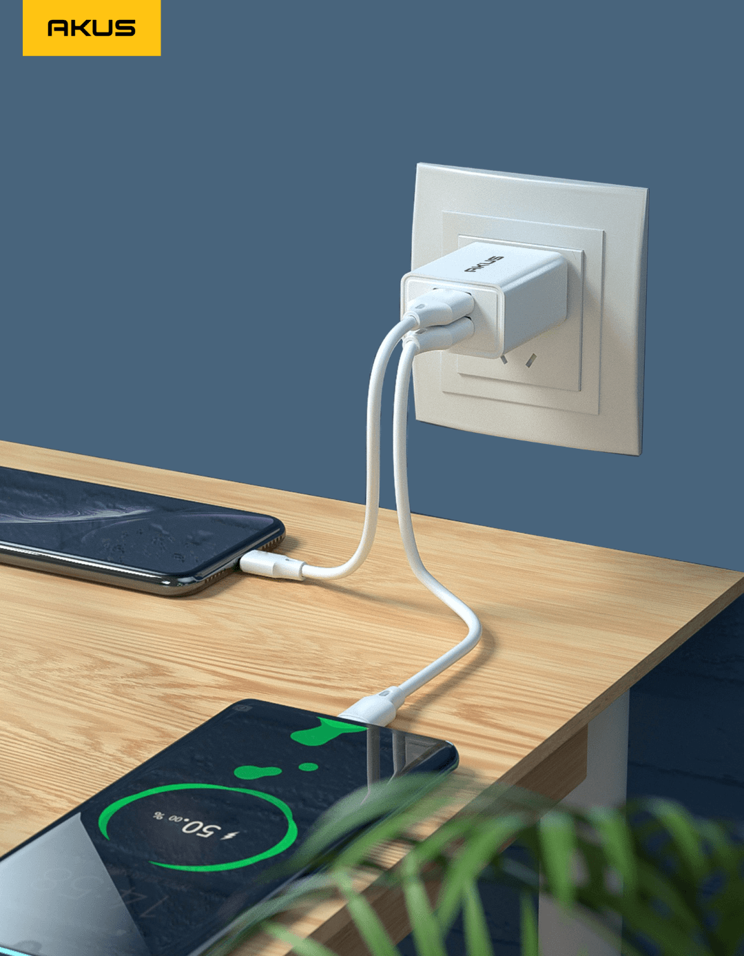 Củ sạc AKUS CB50 - 02 cổng USB Type A - Màu trắng