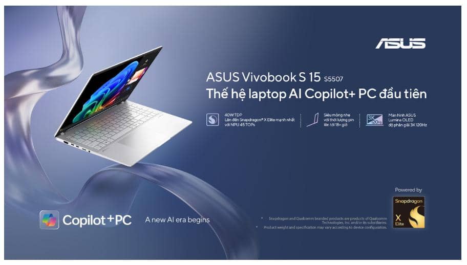 Laptop Asus VivoBook S15 S5507QA-MA089WS (Snapdragon X1E-78-100/32GB RAM/1TB SSD/15.6 3K Oled/Win11/Bạc)