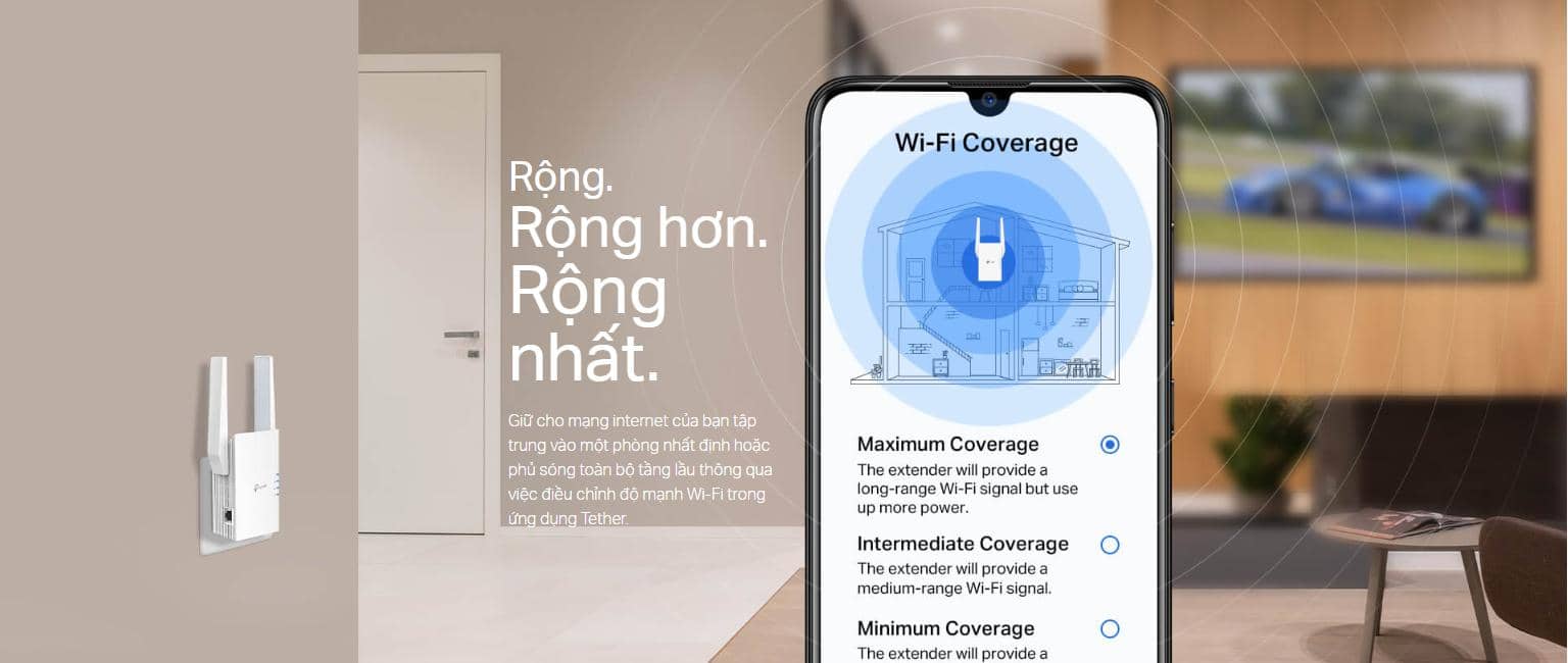 Bộ mở rộng sóng wifi TP-Link RE705X Wi-Fi 6 AX3000 Băng tần Kép 3 Gbps, EasyMesh 8
