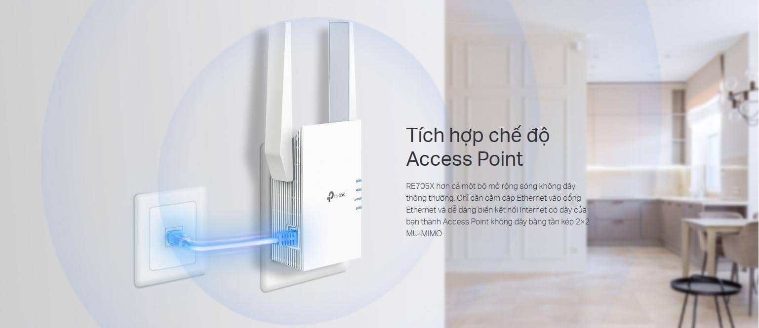 Bộ mở rộng sóng wifi TP-Link RE705X Wi-Fi 6 AX3000 Băng tần Kép 3 Gbps, EasyMesh 8