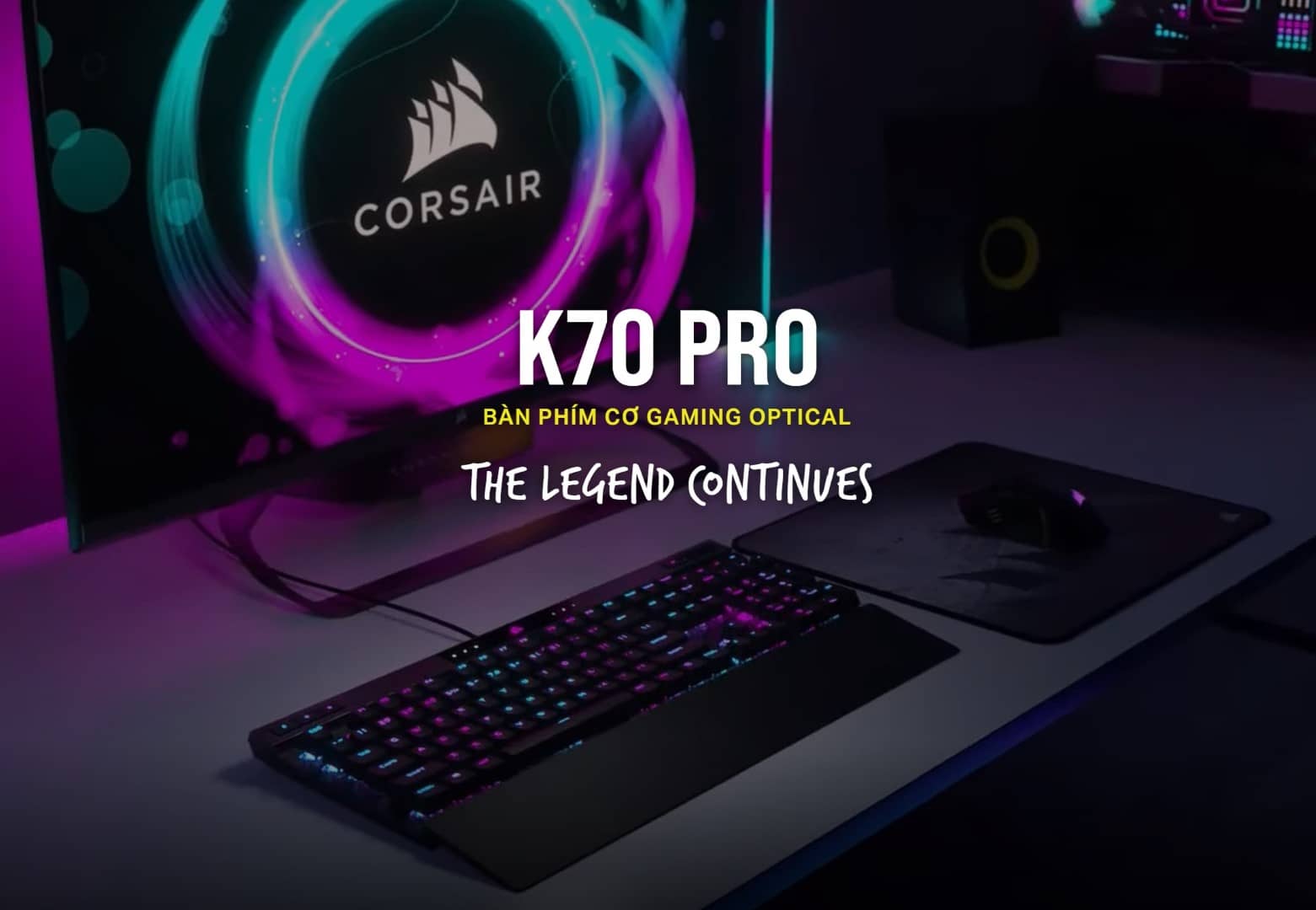 Bàn phím gaming có dây Corsair K70 PRO-WHT-OPX Silver Switch Led RGB CH-910951A-NA