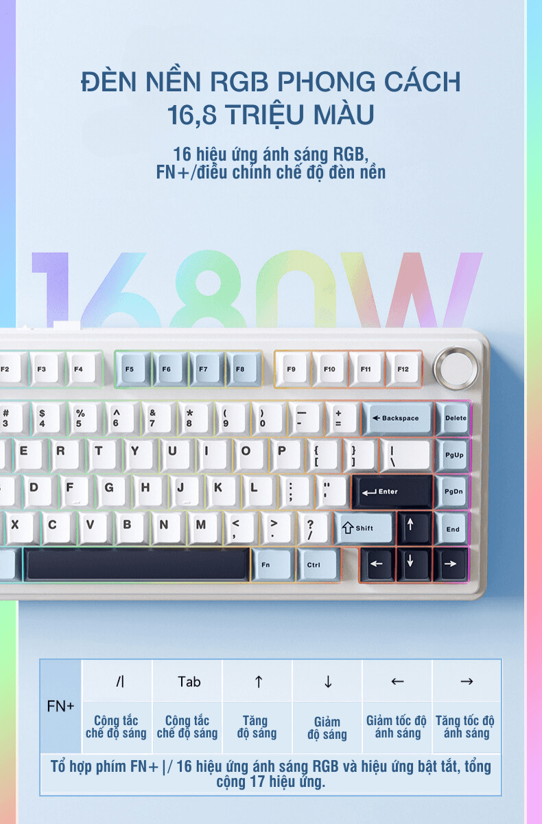 Bàn phím cơ gaming AULA F75 (3 Mode/Trắng + Xanh Dương Gradient/Rgb/Seiya switch) 12