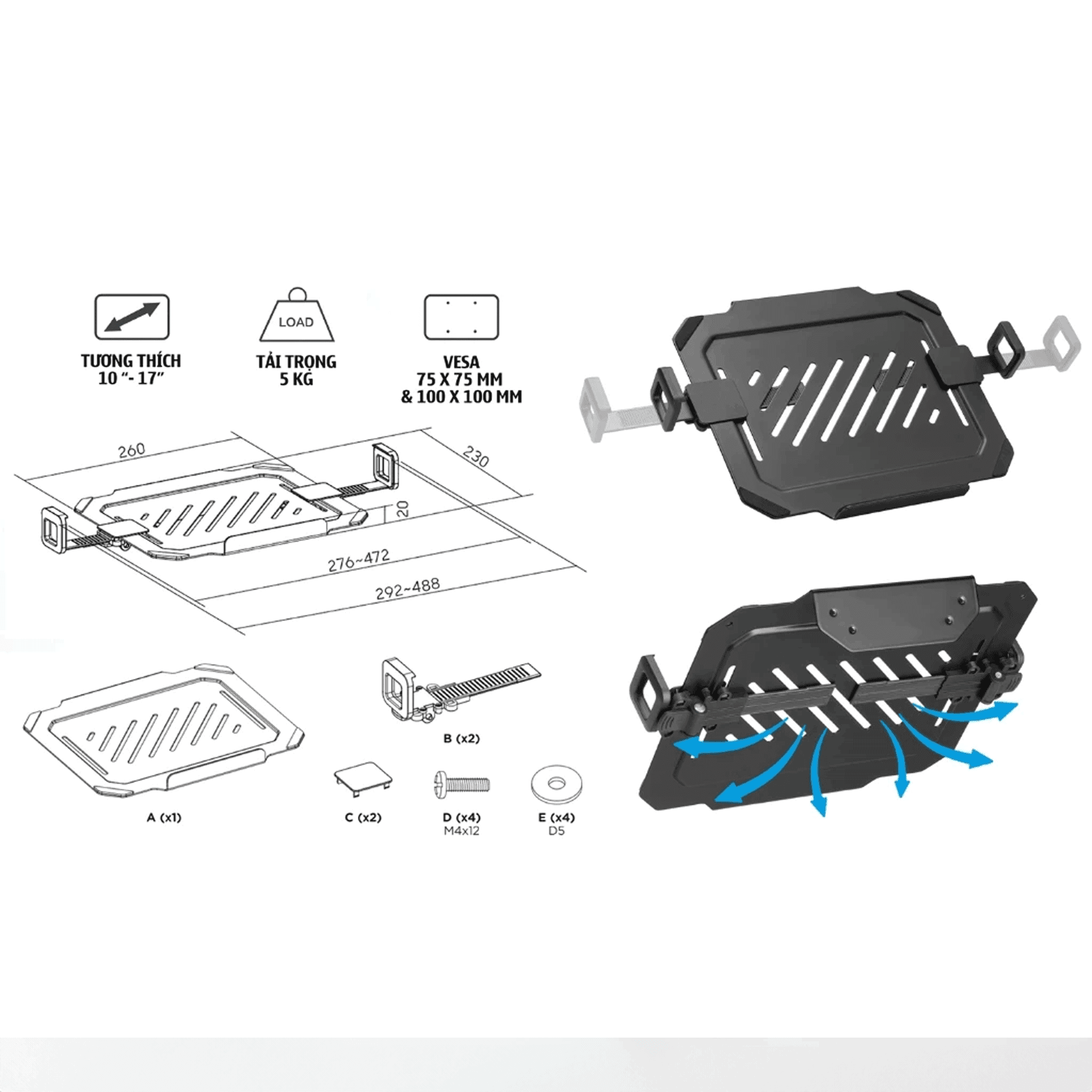 Giá Đỡ Kẹp Laptop Ergotek EP15 (10-17 inch) - Kết hợp với giá treo màn hình 2