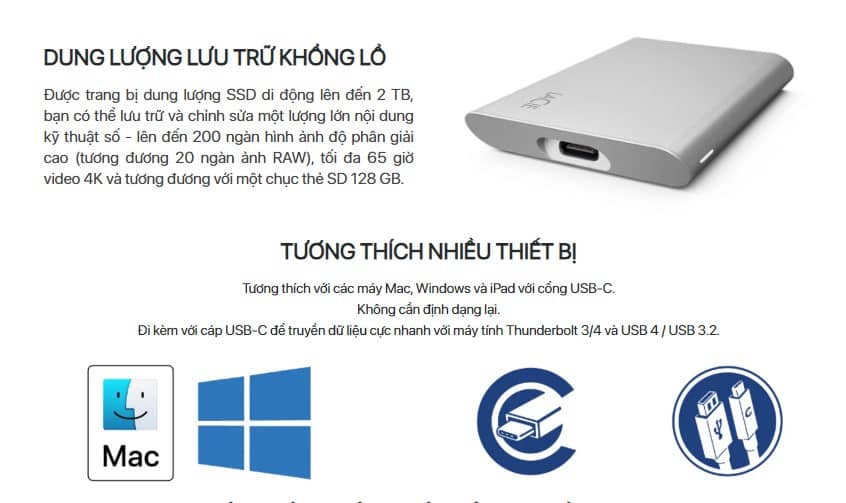 Ổ cứng di động SSD USB-C + Rescue 2.5 inch Lacie Portable