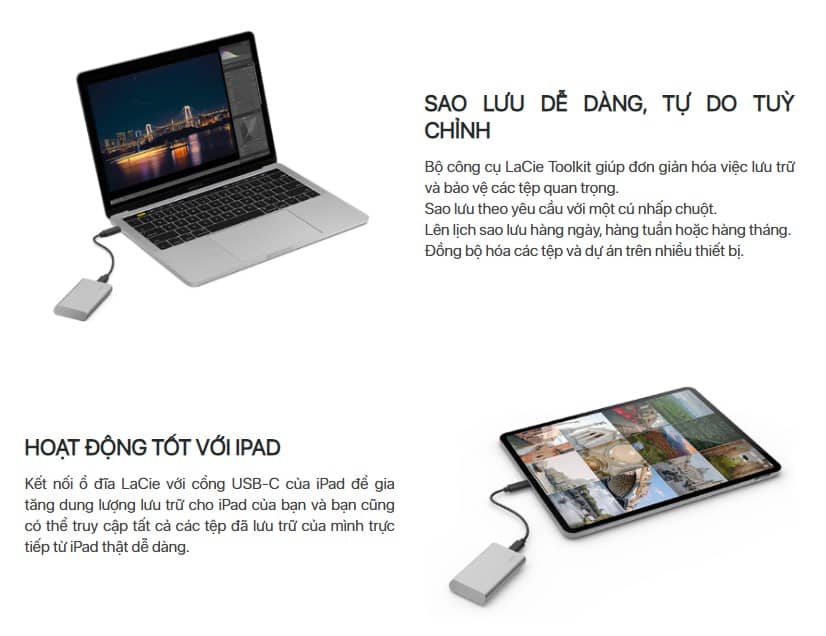 Ổ cứng di động SSD USB-C + Rescue 2.5 inch Lacie Portable