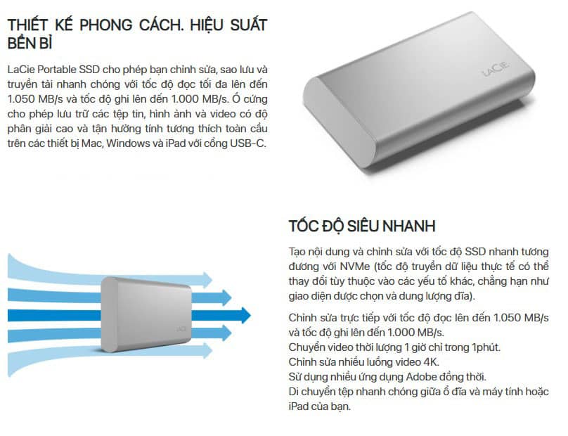 Ổ cứng di động SSD USB-C + Rescue 2.5 inch Lacie Portable