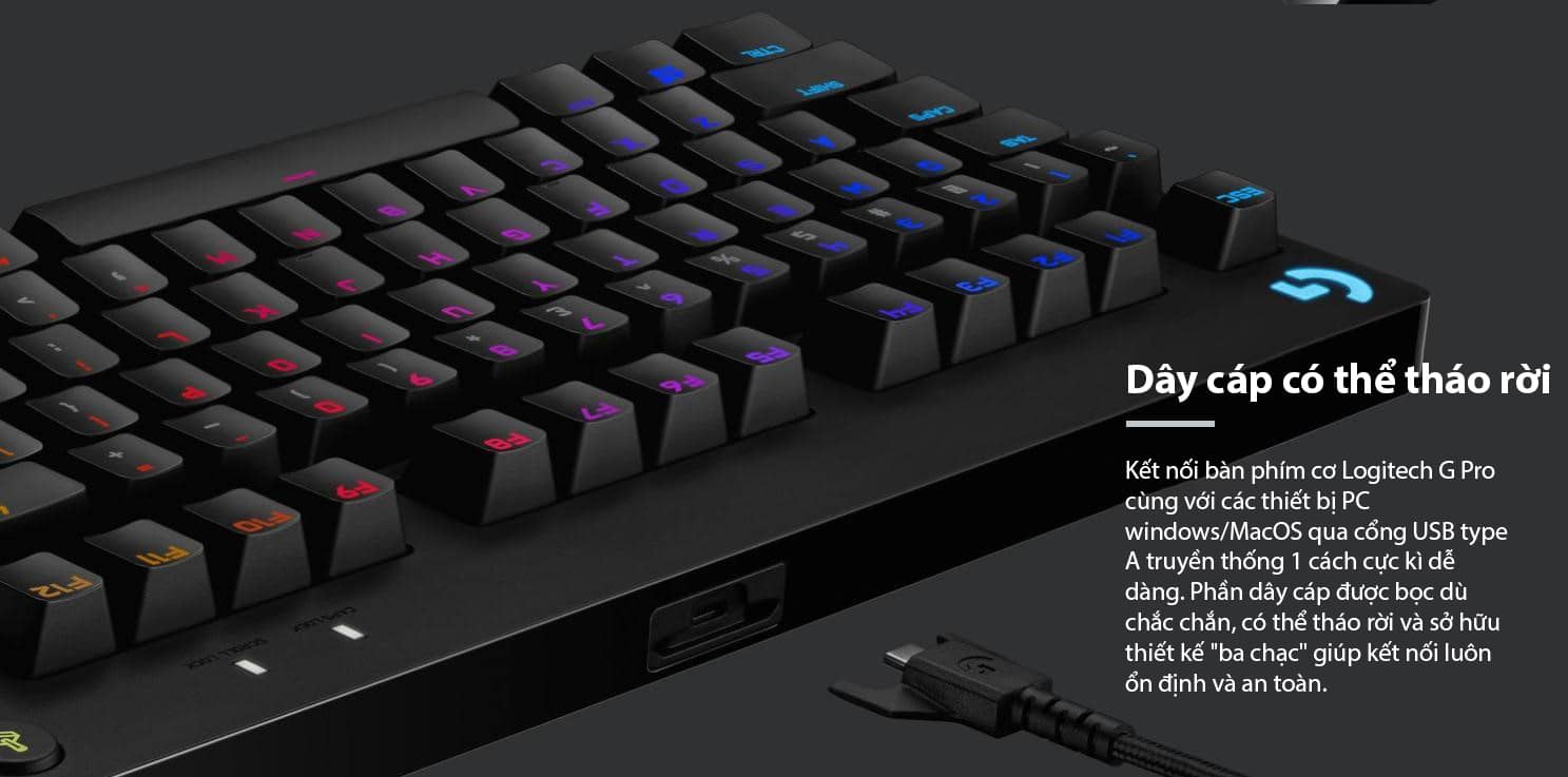 Bàn phím cơ Logitech G Pro X RGB Lightsync (USB/Blue Clicky sw/đen) 6