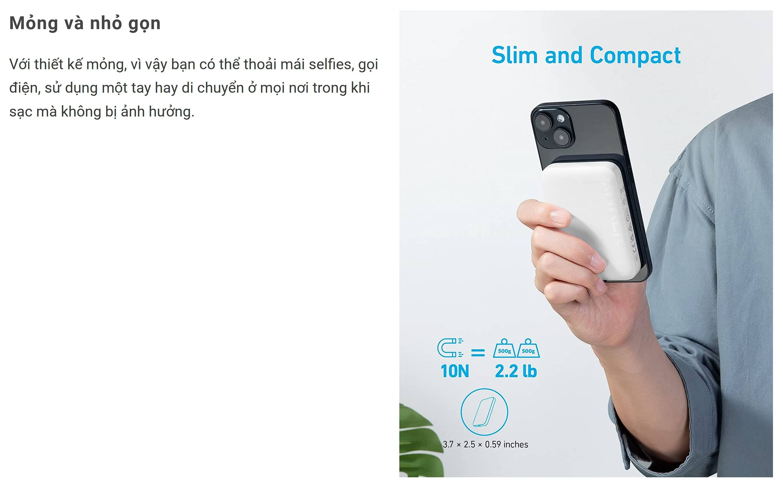 Pin sạc dự phòng không dây từ tính Anker 321 MagGo - A1616 - 5.000mAh - Màu trắng