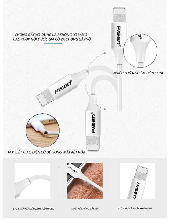 Cáp PISEN - Mr White Lightning USB-A 1m, trắng - Global 3