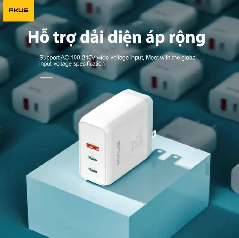 Củ sạc AKUS-D34 PRO 65W - 01 CỔNG USB TYPE A + 02 CỔNG TYPE C - MÀU TRẮNG 3
