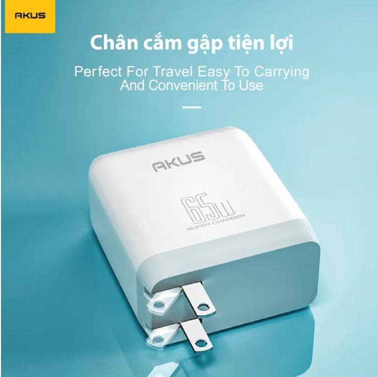 Củ sạc AKUS-D34 PRO 65W - 01 CỔNG USB TYPE A + 02 CỔNG TYPE C - MÀU TRẮNG