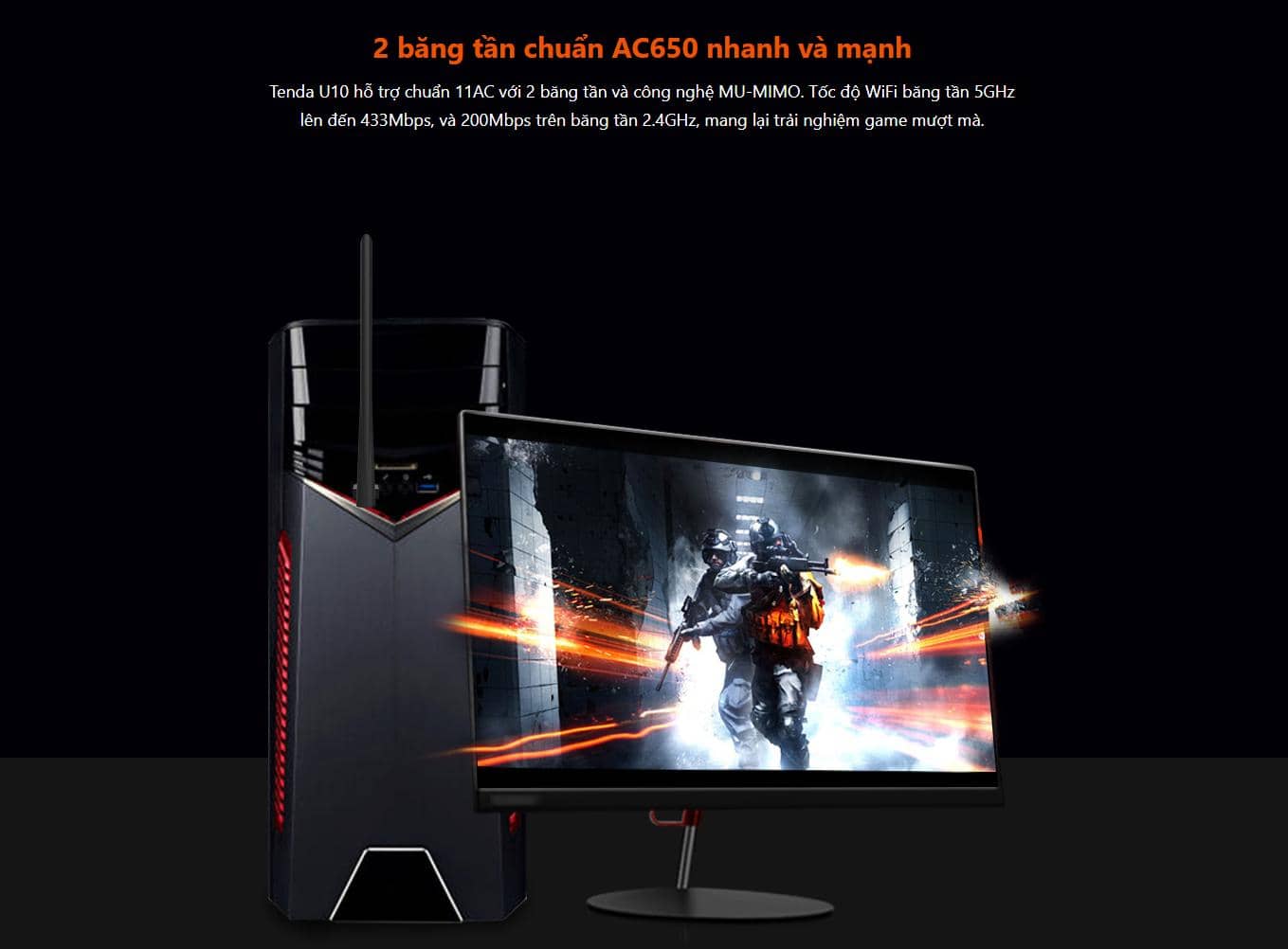 USB Tenda Wifi U10 Băng tần kép AC650 4