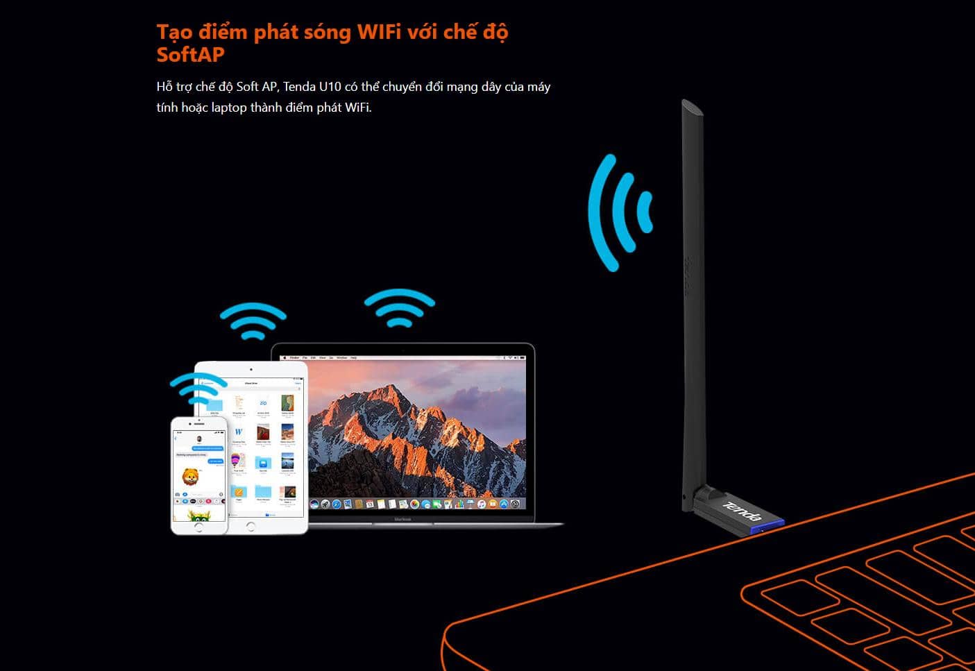 USB Tenda Wifi U10 Băng tần kép AC650 6
