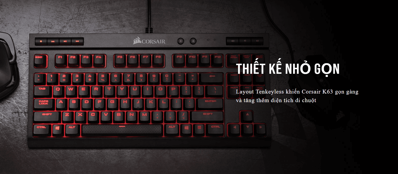 Bàn phím cơ Corsair K63 Cherry MX Red (USB/Red Led) (CH-9115020-NA) 4