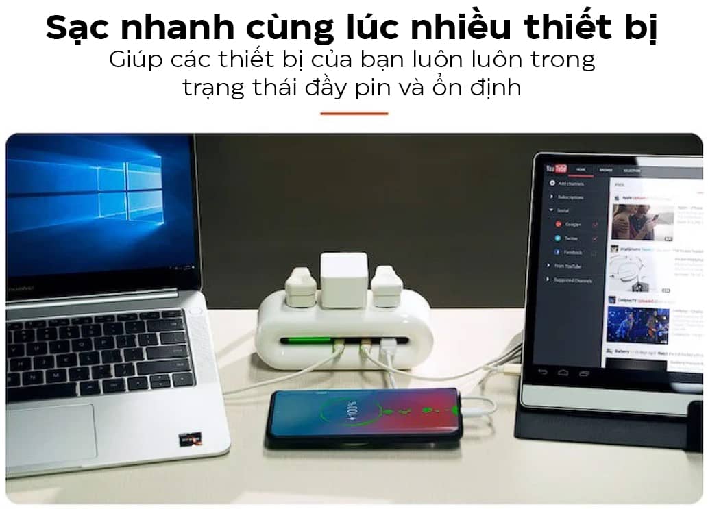 Hub sạc nhanh kiêm ổ cắm điện TORRAS Power Cloud - PD 65W - Màu trắng