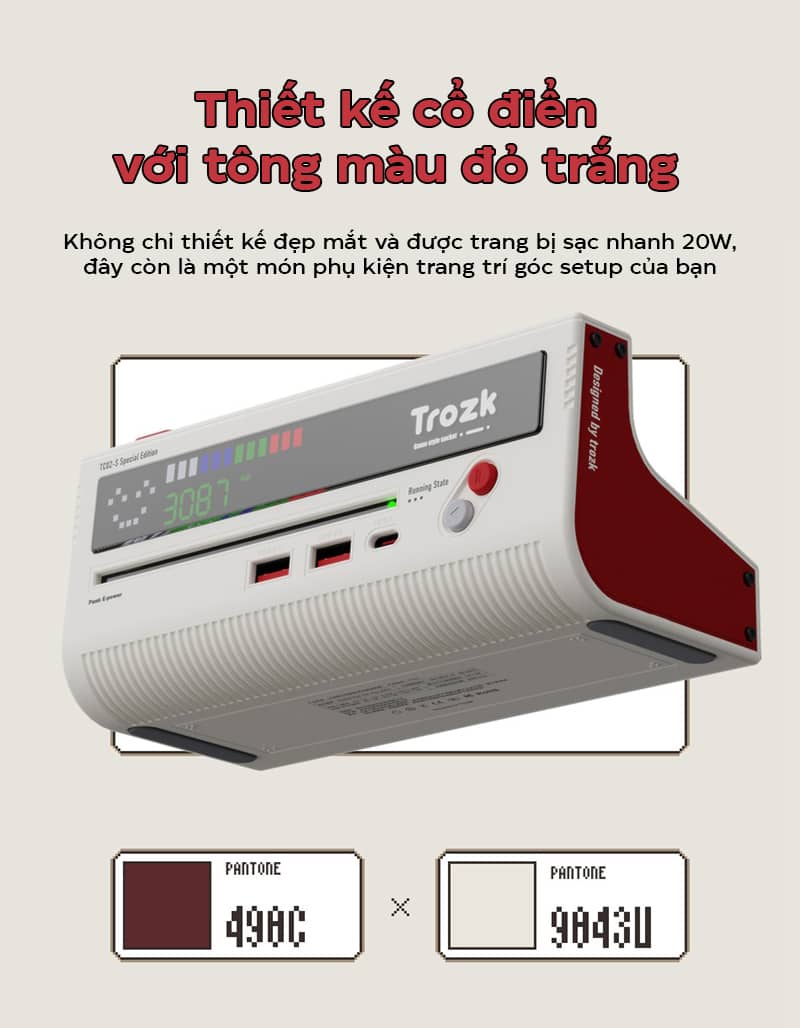 Hub sạc nhanh kiêm ổ cắm điện Trozk CLASSIC Retro TC-02 - Hình dạng máy chơi game Nintendo NES cổ điển