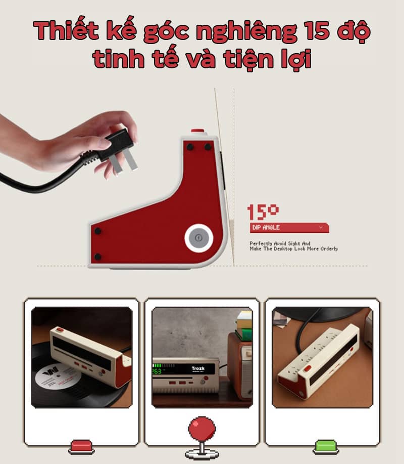 Hub sạc nhanh kiêm ổ cắm điện Trozk CLASSIC Retro TC-02 - Hình dạng máy chơi game Nintendo NES cổ điển