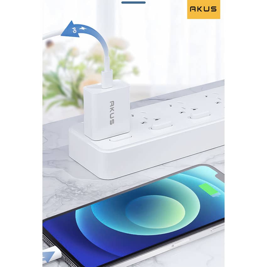 Củ sạc nhanh AKUS-PD20 PRO 20W - 01 CỔNG USB TYPE C - MÀU TRẮNG