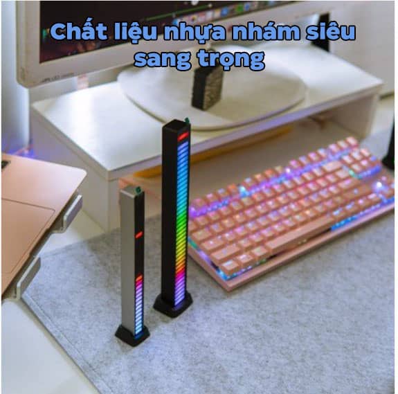 Thanh đèn LED RGB HC-001 40 bóng - Hỗ trợ cảm biến âm thanh + Điều khiển qua ứng dụng điện thoại + Pin sạc + Chân sạc Type-C - Màu bạc