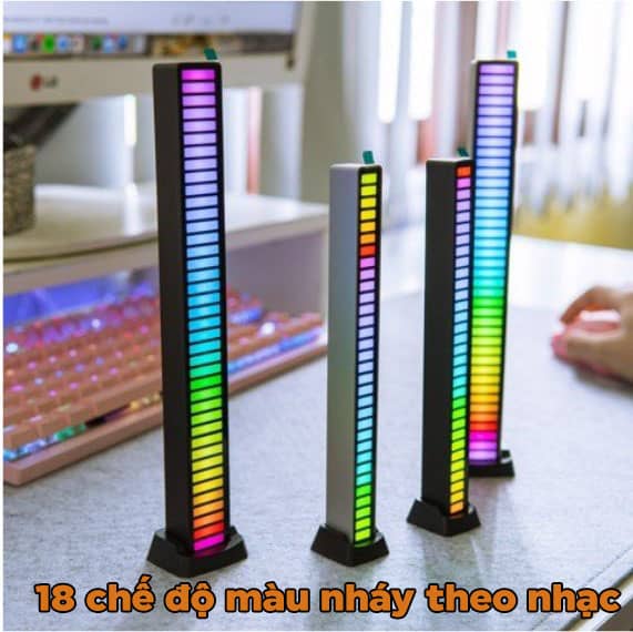 Thanh đèn LED RGB HC-001 40 bóng - Hỗ trợ cảm biến âm thanh + Điều khiển qua ứng dụng điện thoại + Pin sạc + Chân sạc Type-C - Màu bạc