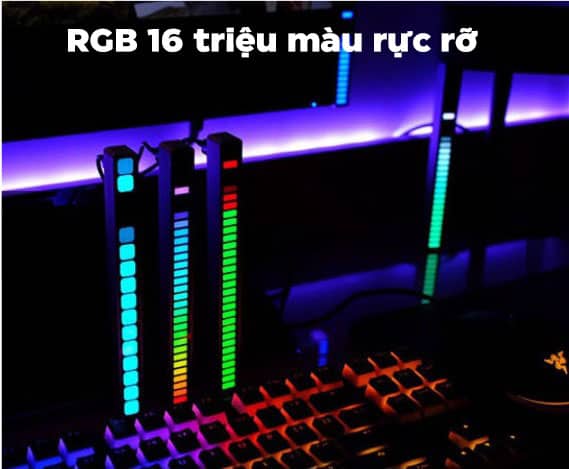 Thanh đèn LED RGB HC-001 40 bóng - Hỗ trợ cảm biến âm thanh + Điều khiển qua ứng dụng điện thoại + Pin sạc + Chân sạc Type-C - Màu bạc