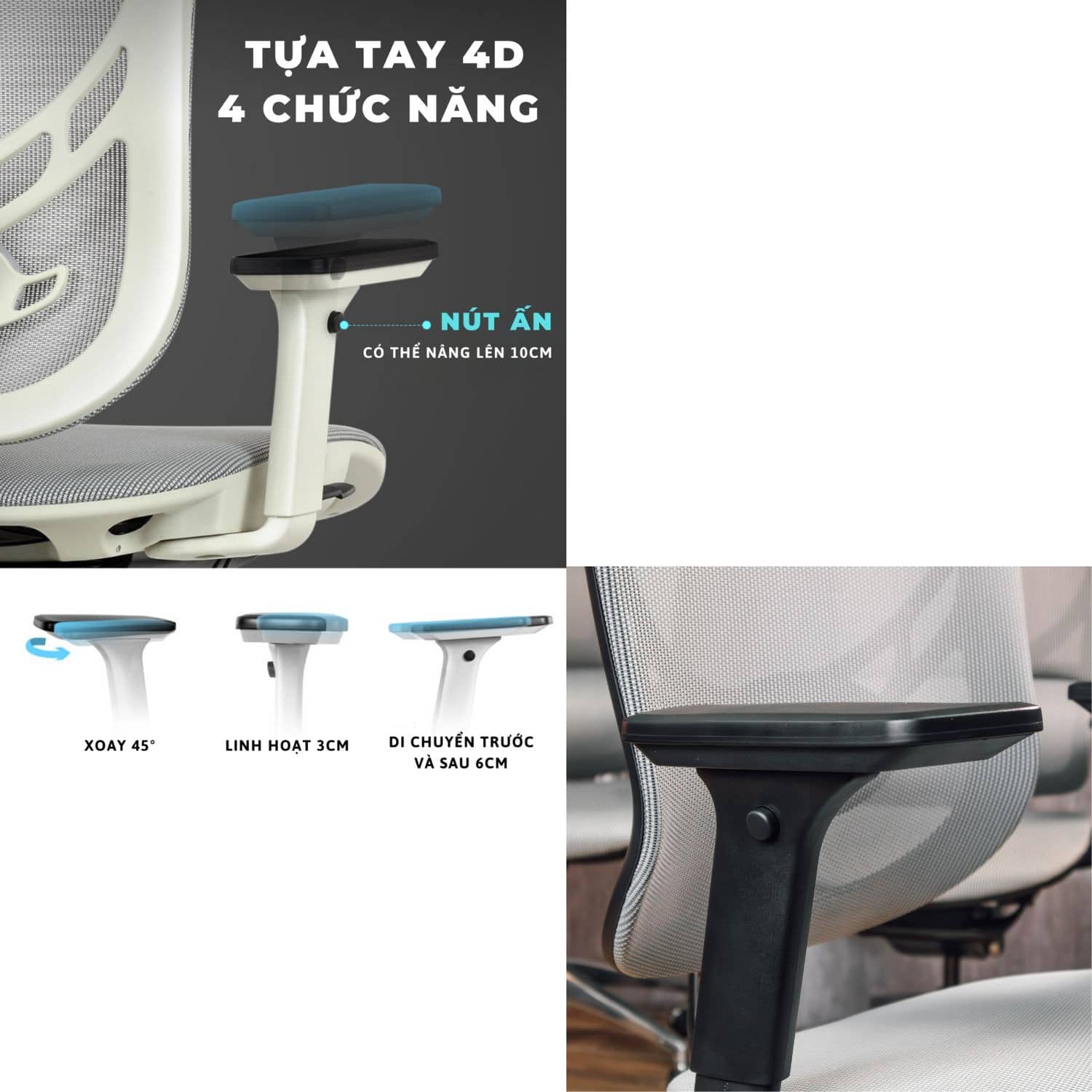 Ghế Công Thái Học GTCHAIR IVINO M - Xám (khung trắng, lưới xám) 5