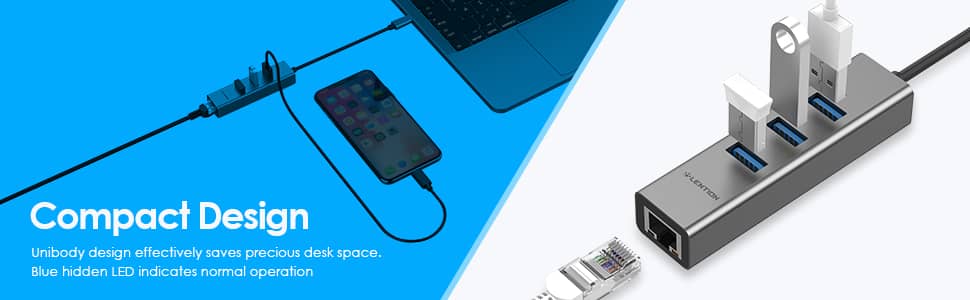 Bộ chuyển đổi Type C 4 trong 1 Lention C23s, Bạc (Type C sang 3 cổng USB 3.0 và 1 Lan giga)