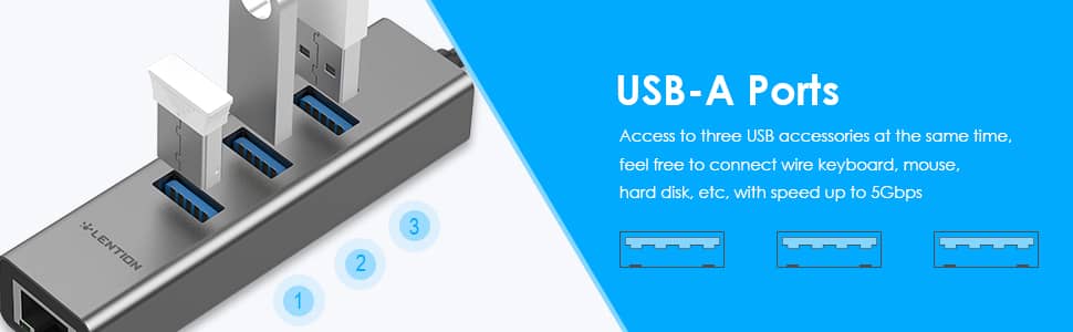 Bộ chuyển đổi Type C 4 trong 1 Lention C23s, Bạc (Type C sang 3 cổng USB 3.0 và 1 Lan giga)