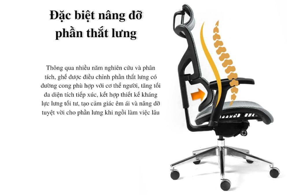 Ghế công thái học VCHAIR COMMANDER - Đen (Khung đen, lưới đen) 4